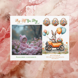 Cartão Postal De Convite Easter Brunch & Egg Hunt | Spring Bunny Carrot Car