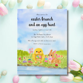 Cartão Postal De Convite  Easter Egg Brunch Chick Easter Bunny Party