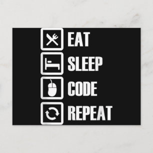 Cartão Postal De Convite Eat Sleep Code Repetir Engenheiro de programação d