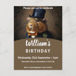 Cartão Postal De Convite Edwardian Guiné Pig Gentleman Festa de aniversário