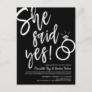 Cartão Postal De Convite Ela Disse Que Sim!   Janto noivado  Branco