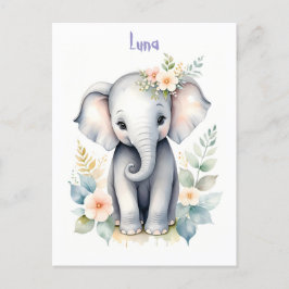 Cartão Postal De Convite Elefante Bebê Florido