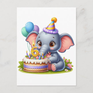 Cartão Postal De Convite Elefante Fofo de 6 Anos de Idade