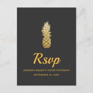 Cartão Postal De Convite Elegância Tropical RSVP Casamento Abacaxi