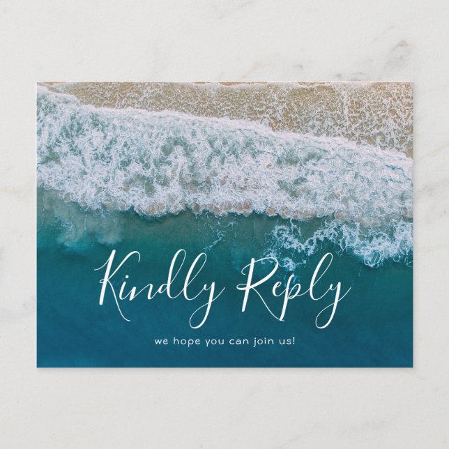 Cartão Postal De Convite Elegant Beach Blue Ocean Weding RSVP (Frente)