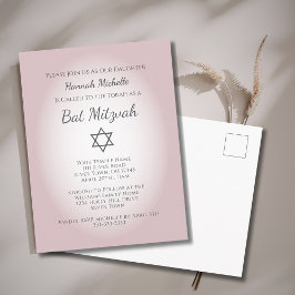 Cartão Postal De Convite Elegant Blush Pink Simple Feminine Bat Mitzvah 