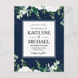 Cartão Postal De Convite Elegant Floral Square Botanical Navy Wedding