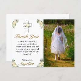 Cartão Postal De Convite Elegante 1rua Santa Cruz Floral Comunhão Obrigado