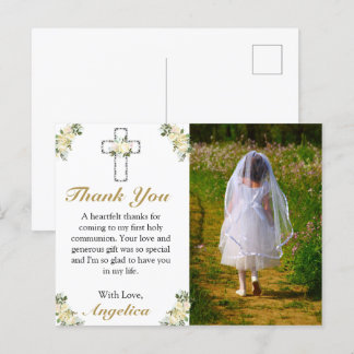 Cartão Postal De Convite Elegante 1rua Santa Cruz Floral Comunhão Obrigado