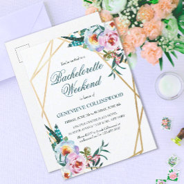Cartão Postal De Convite Elegante Boho Floral Bachelorette Weekend Itinerár
