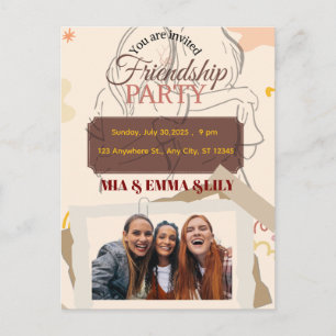 Cartão Postal De Convite Elegante Celebração de Festa de Amizade com Foto