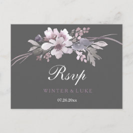 Cartão Postal De Convite Elegante Cinza de inverno Casamento Floral RSVP