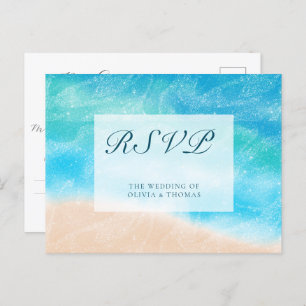 Cartão Postal De Convite Elegante Classic Watercolor Beach Wedding RSVP