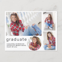 Cartão Postal De Convite Elegante Colagem de 4 Fotos de Formatura Branca Mo