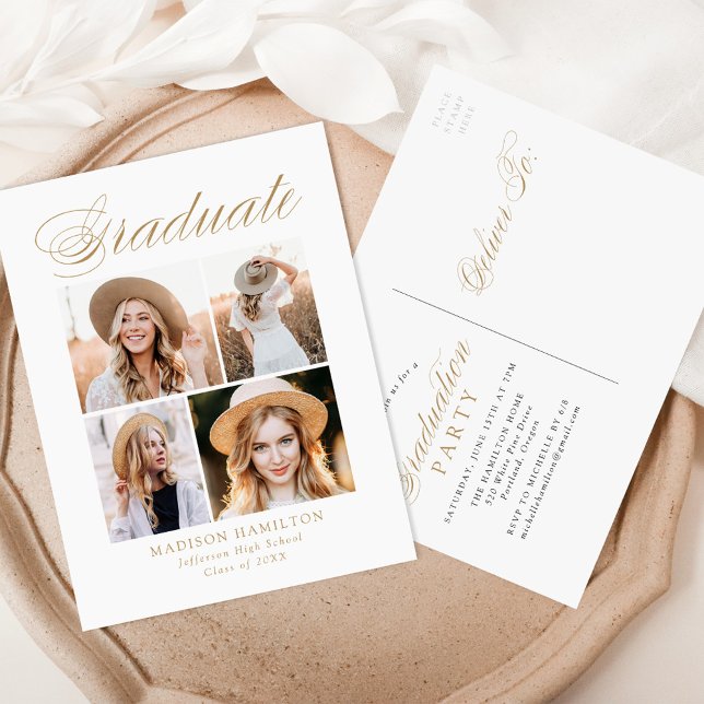 Cartão Postal De Convite Elegante Dourada Calliografia 4 Festa de formatura (Criador carregado)