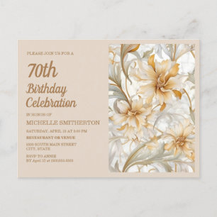 Cartão Postal De Convite Elegante Dourado Beige Floral 70