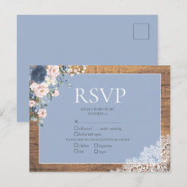 Cartão Postal De Convite Elegante Dusty Blue Blush Floral Lace Casamento RS