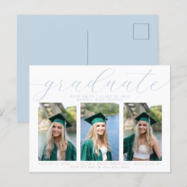 Cartão Postal De Convite Elegante Dusty Blue Minimalist Graduação 3 Foto
