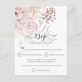 Cartão Postal De Convite Elegante Dusty Rosa Florals Casamento RSVP