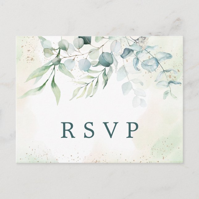 Cartão Postal De Convite Elegante Eucalyptus Greenery Wedding RSVP (Frente)