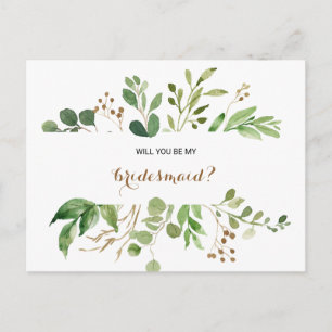 Cartão Postal De Convite Elegante Eucalyptus Leaf Greenery Bridesmaid