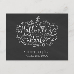 Cartão Postal De Convite Elegante festa de Halloween com abóbora no quadro-