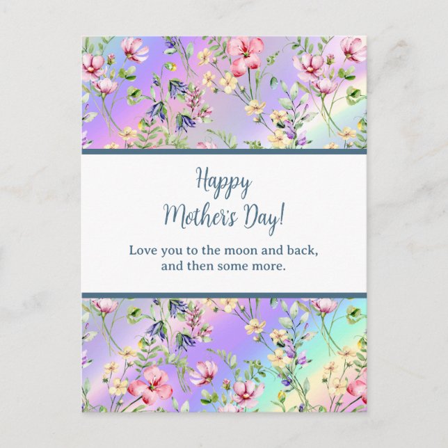 Cartão Postal De Convite Elegante Floral Aquarela para Feliz Dia das Mães (Frente)