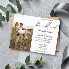 Cartão Postal De Convite elegante foto de casamento no campo com caligrafia