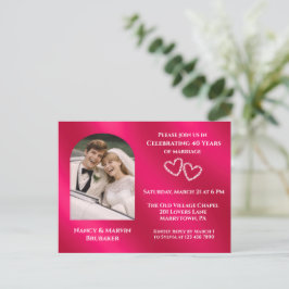 Cartão Postal De Convite Elegante Foto Rubi 40º Aniversário de Casamento