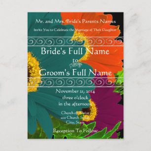 Cartão Postal De Convite Elegante Gerber Daisy Wedding