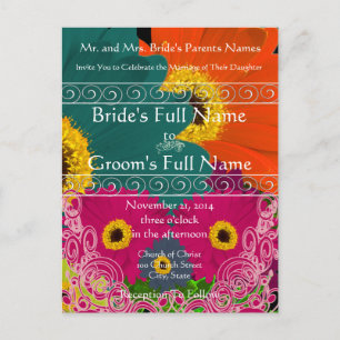 Cartão Postal De Convite Elegante Gerber Daisy Wedding Invitation Swirls