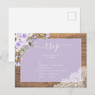 Cartão Postal De Convite Elegante Lilac Lavanda Rustic Lace Wedding RSVP