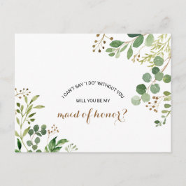 Cartão Postal De Convite Elegante Madrinha de casamento Eucalyptus Leaf Gre