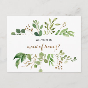 Cartão Postal De Convite Elegante Madrinha de casamento Eucalyptus Leaf Gre