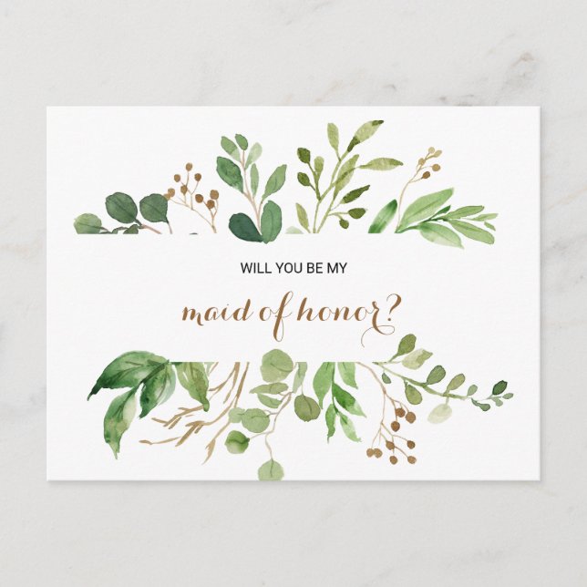 Cartão Postal De Convite Elegante Madrinha de casamento Eucalyptus Leaf Gre (Frente)