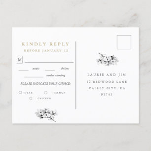 Cartão Postal De Convite Elegante Magnolia Wedding RSVP com Escolha Média