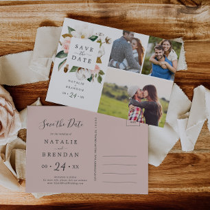 Cartão Postal De Convite Elegante Magnolia   White 3 Foto para salvar a dat