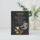 Cartão Postal De Convite Elegante Mascarada preto, Masque Sweet 16 (Em pé/Frente)