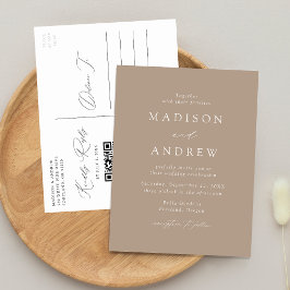 Cartão Postal De Convite Elegante Moderno Código QR Bege Casamento