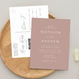 Cartão Postal De Convite Elegante Moderno Código QR Rosa Empoeirado Casamen