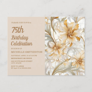 Cartão Postal De Convite Elegante Neutral Watercolor Floral 75.º Aniversári