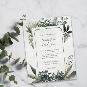 Cartão Postal De Convite Elegante Noiva Botânica Verde-Salvia Folhagem Casa