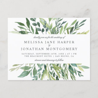 Cartão Postal De Convite Elegante Primavera Greenery Wedding