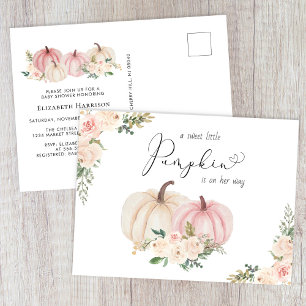 Cartão Postal De Convite Elegante Pumpkin Rosa Floral Chá