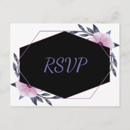 Cartão Postal De Convite Elegante Quadro geométrico rsvp floral roxo