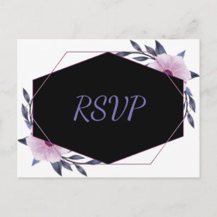 Cartão Postal De Convite Elegante Quadro geométrico rsvp floral roxo