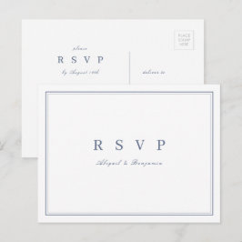 Cartão Postal De Convite Elegante resposta de casamento minimalista em azul