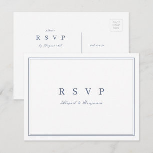 Cartão Postal De Convite Elegante resposta de casamento minimalista em azul