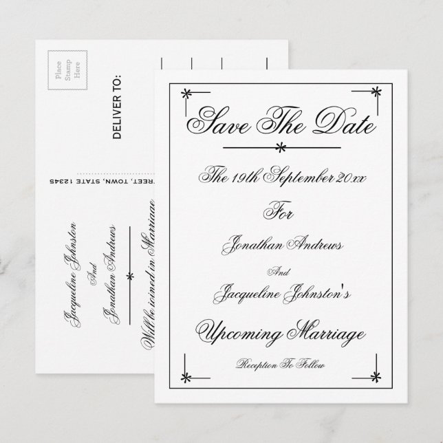 Cartão Postal De Convite Elegante Romântico Salve O Cartão-Postal De Convit (Frente/Verso)