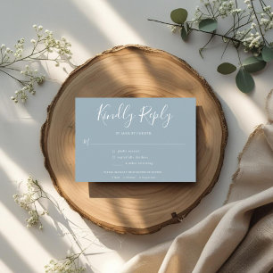 Cartão Postal De Convite Elegante RSVP de casamento minimalista em azul poe